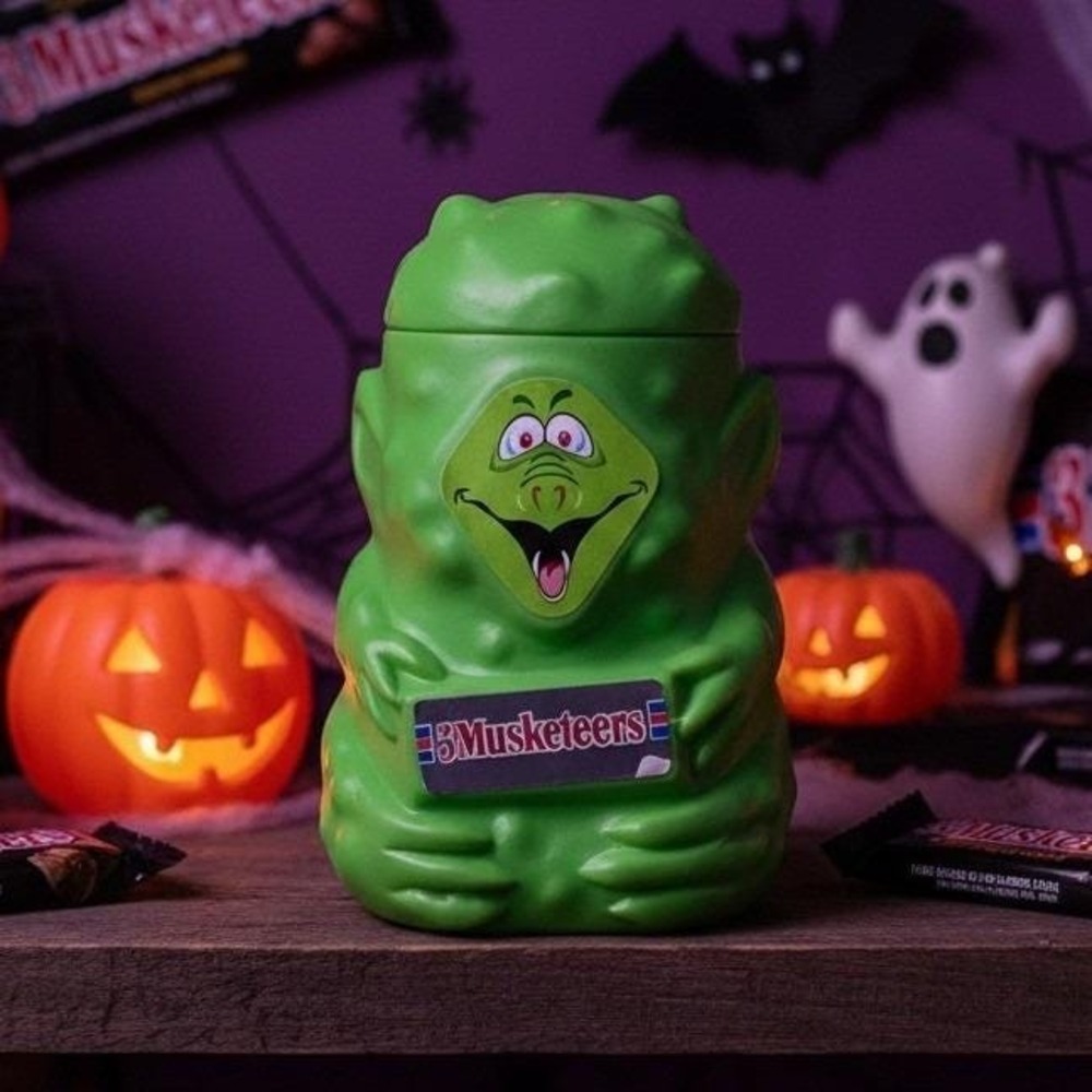 Vtg 1990 "3 MUSKETEERS" Goblin/Monster Green Candy Pail Bucket Blow Mold by MARS